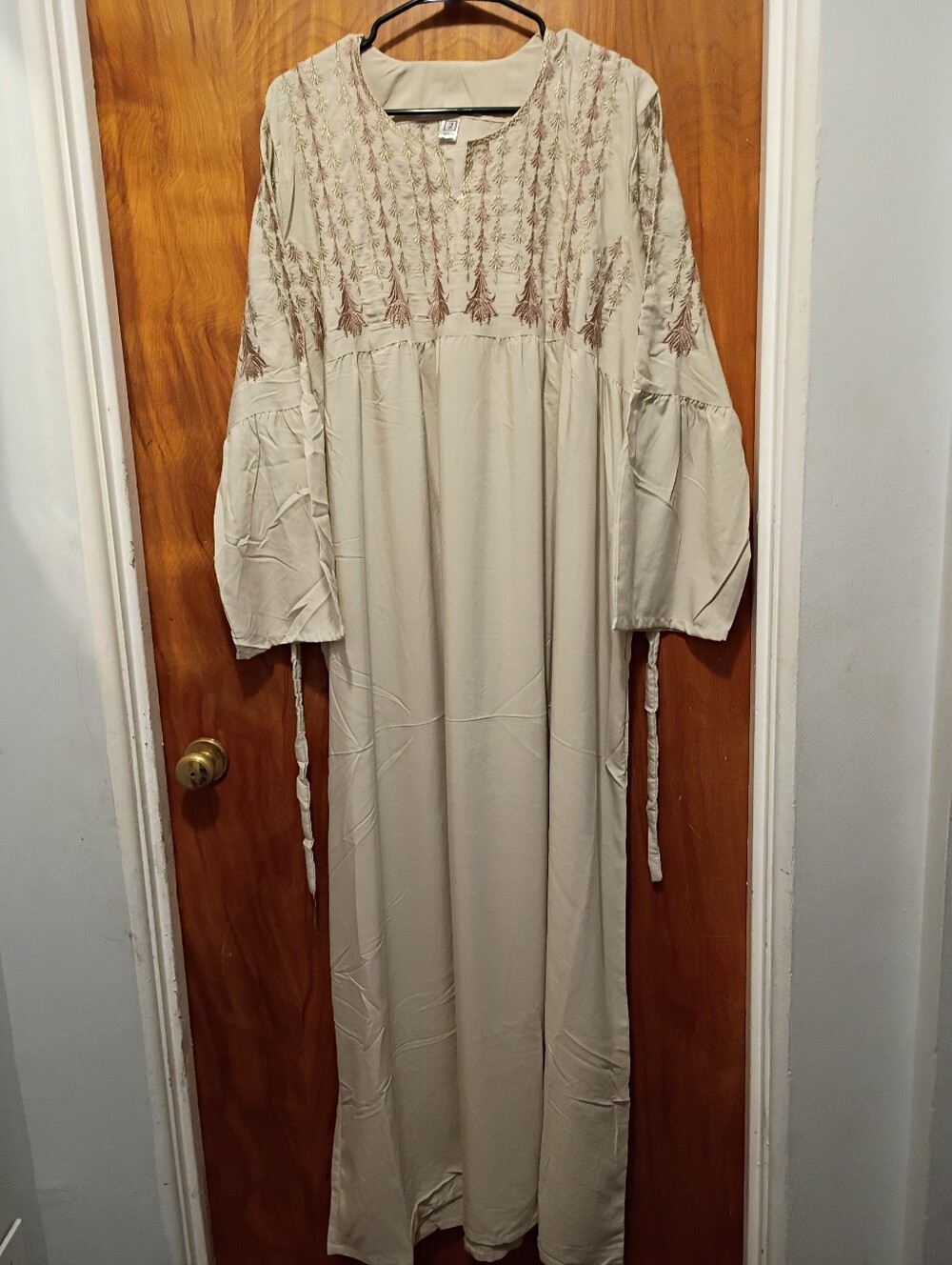 Beige Embroidered Kaftan -Women's Long Sleeve